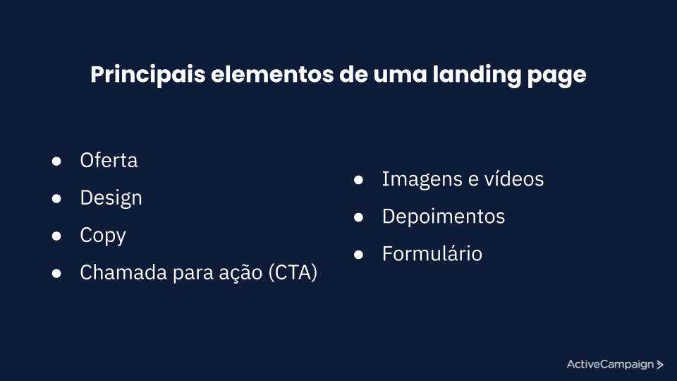 principais elementos de uma landing page