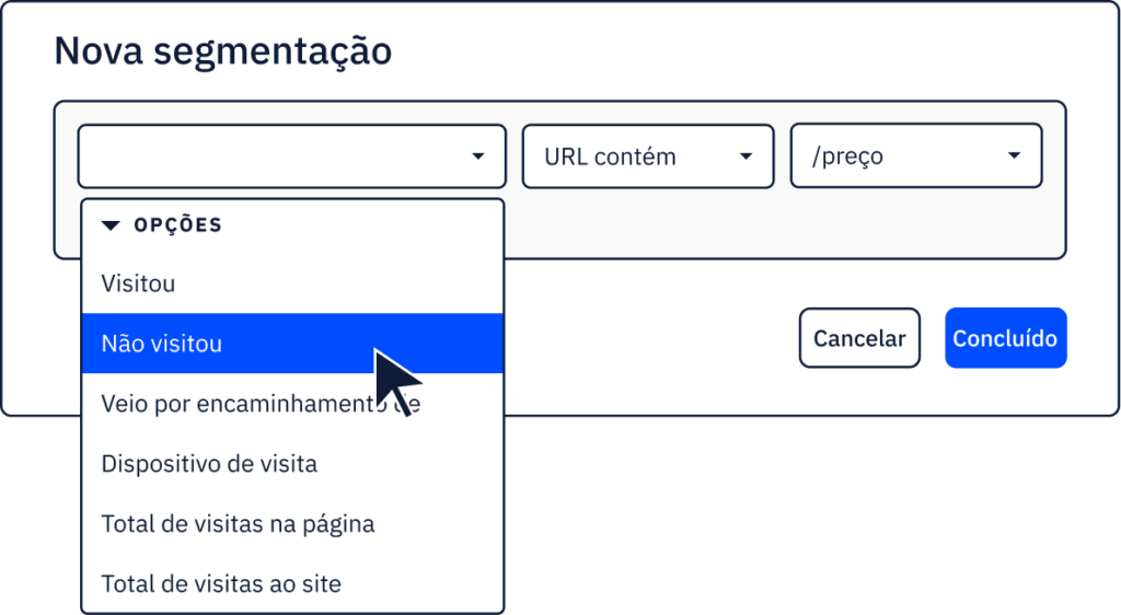 opções de segmentação