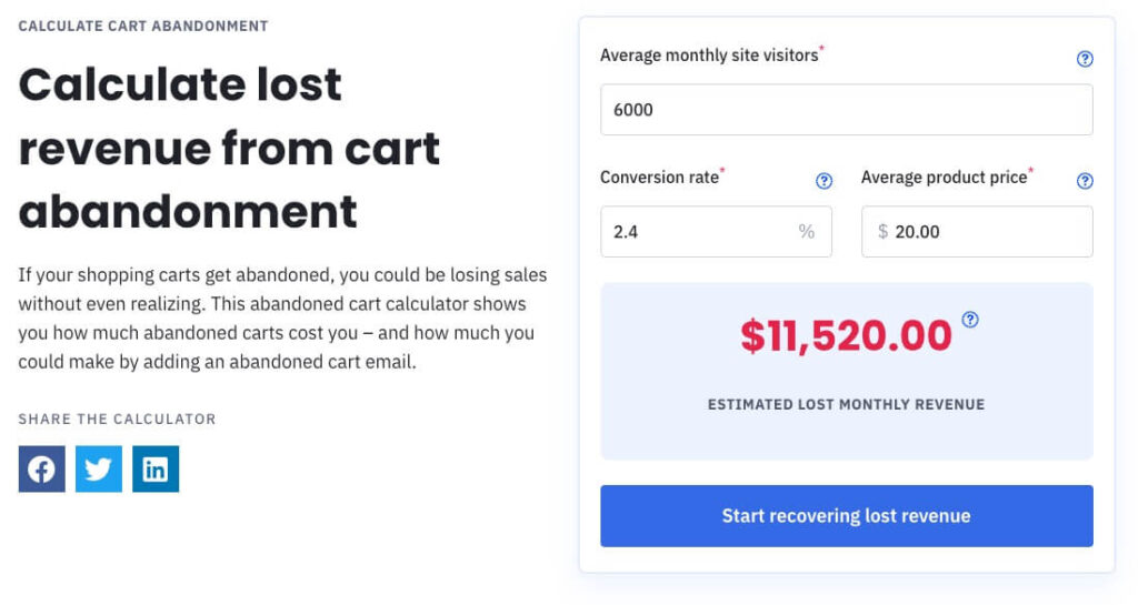 Free Abandoned Cart Revenue Loss Calculator ActiveCampaign