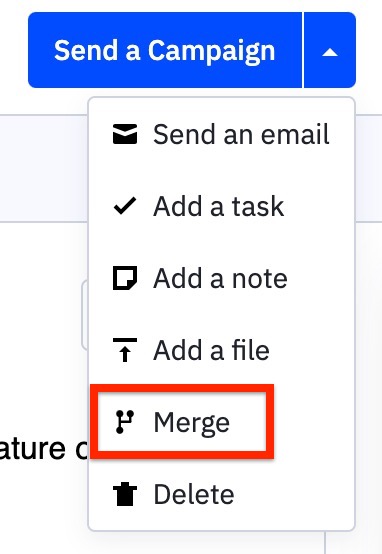 Merge option in action dropdown in contact record