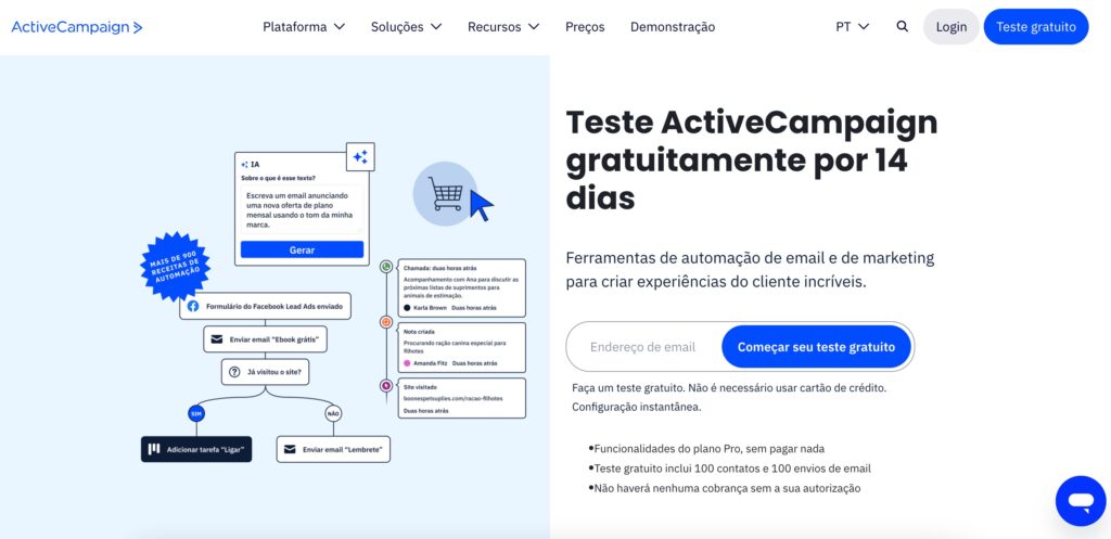 teste grátis ActiveCampaign