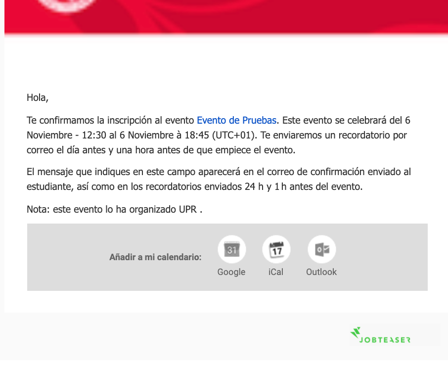 Correo de confirmación invitación a evento