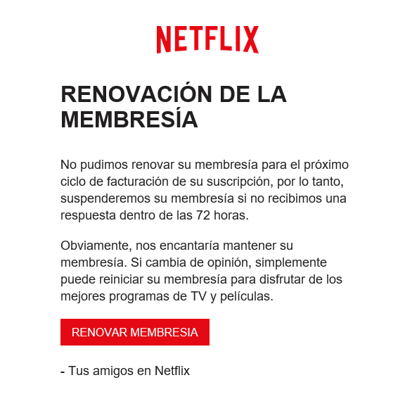 Email de recuperación de Netflix