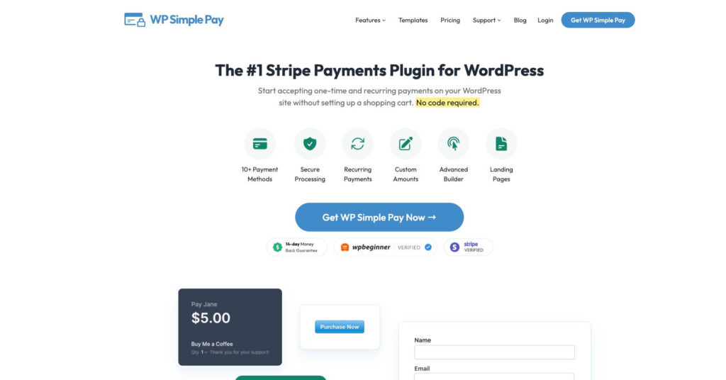 WP Simple Pay WooCommerce Subscription Plugin Landing Page