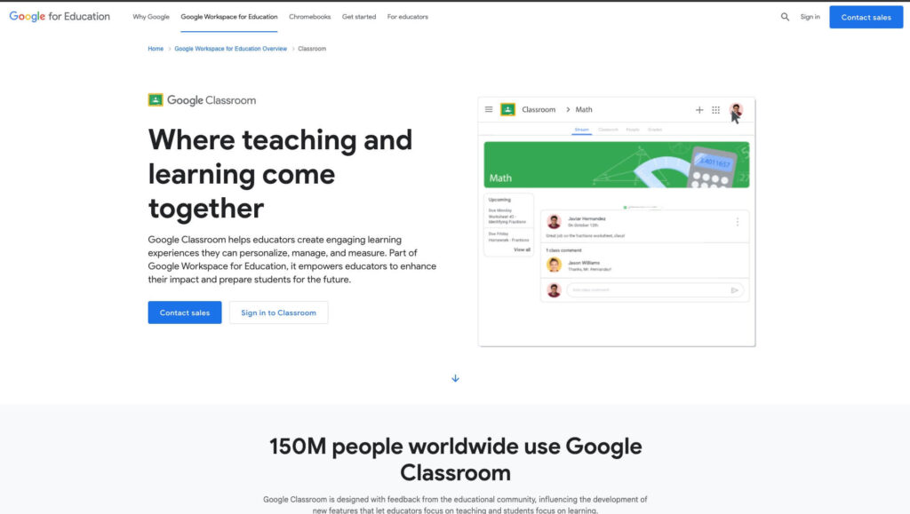 google classroom homepage