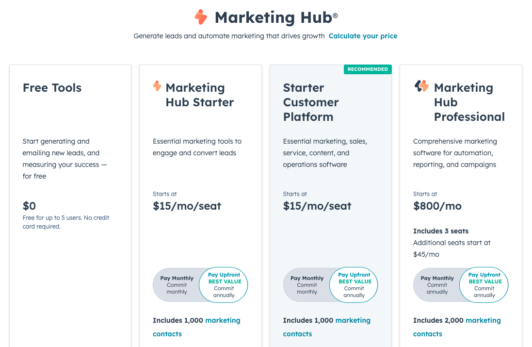 hubspot pricing