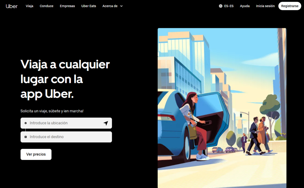 ejemplo de landing page exitosa de Uber