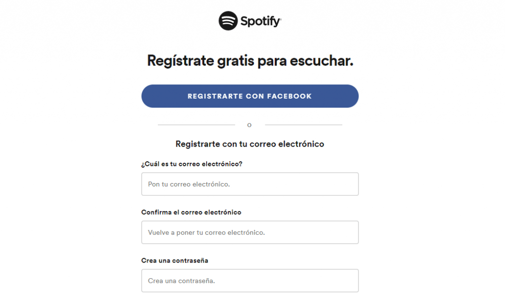 formularios de inscripción de spotify